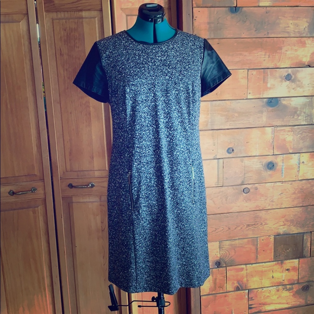 Michael Kors black tweed dress w/ leather sleeves